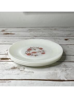 Vintage Fire King Fleurette Milk Glass 9" Plates Anchor Hocking - Set of 3